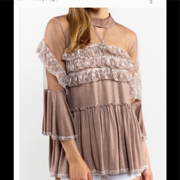 One left! Host pick POL cocoa ruffled babydoll top - Picture 3 of 10